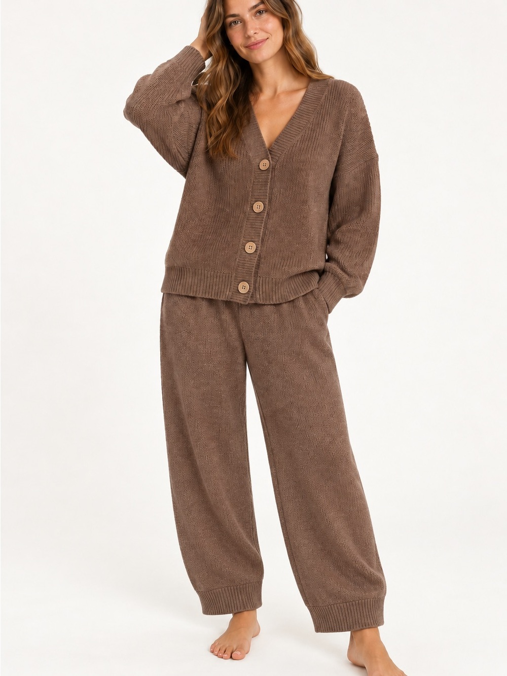 #1006 Free People Hailee Cardi Set Brown Cardigan Pants 2 Piece Medium